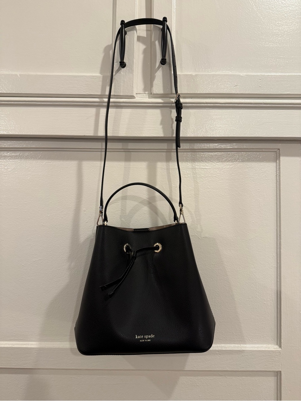 kate spade Black Pebbled Leather Drawstring Shoulder Bag